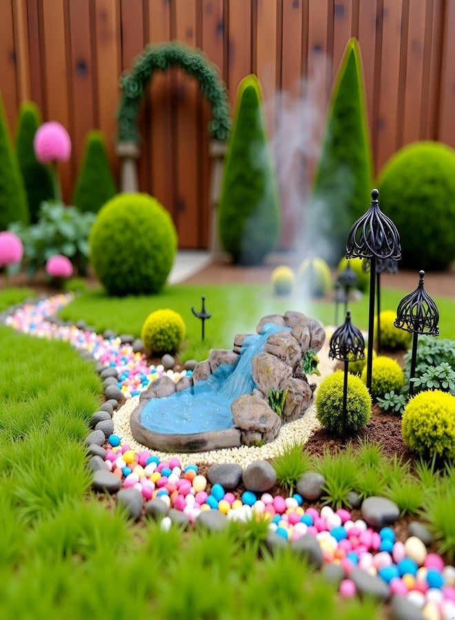 BWESOO Blue DIY Miniature Mini Water Pool Fairy Garden Lawn Ornament for Mountain Dollhouse Decor Craft Outdoor Statues Antique European Village Character and Manor Style - Image 4